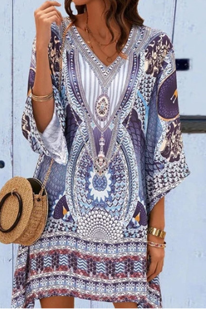 Bohemian Print V-Neck Dress