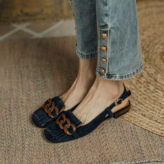 Buckle & Tassel Upper Sqaure-toe Flat Slip-on