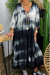 Black Printed Tie-dye V-neck Maxi Dress