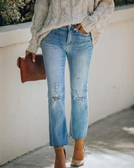 Ripped Straight-Leg Cropped Jeans