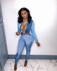 Color blocking sexy T-shirt