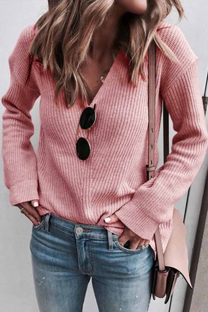 Sexy Fashion V-neck Knitted Sweater(5 Colors)