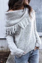 Shawl Fringed Knitted Sweater(3 Colors)