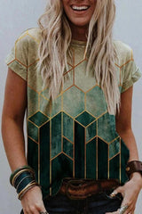 Round Neck Geometric Print T-Shirt