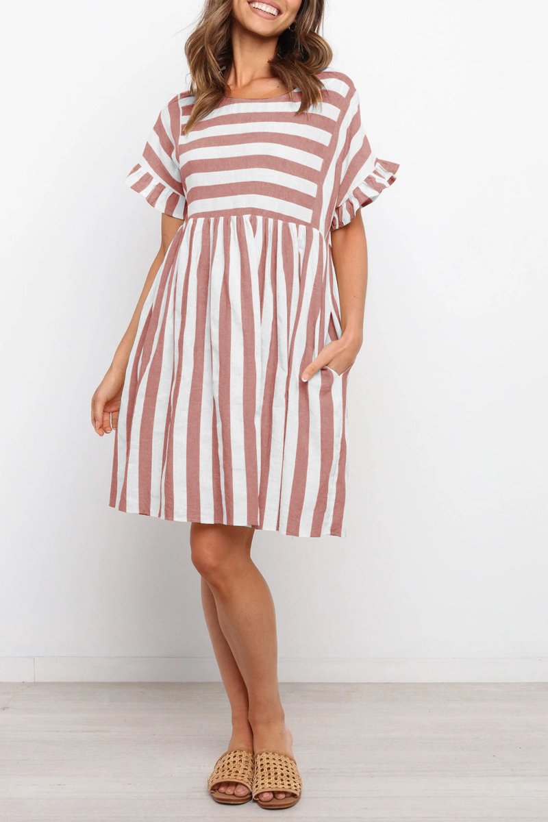 Ruffle Sleeve Stripe Print Dress