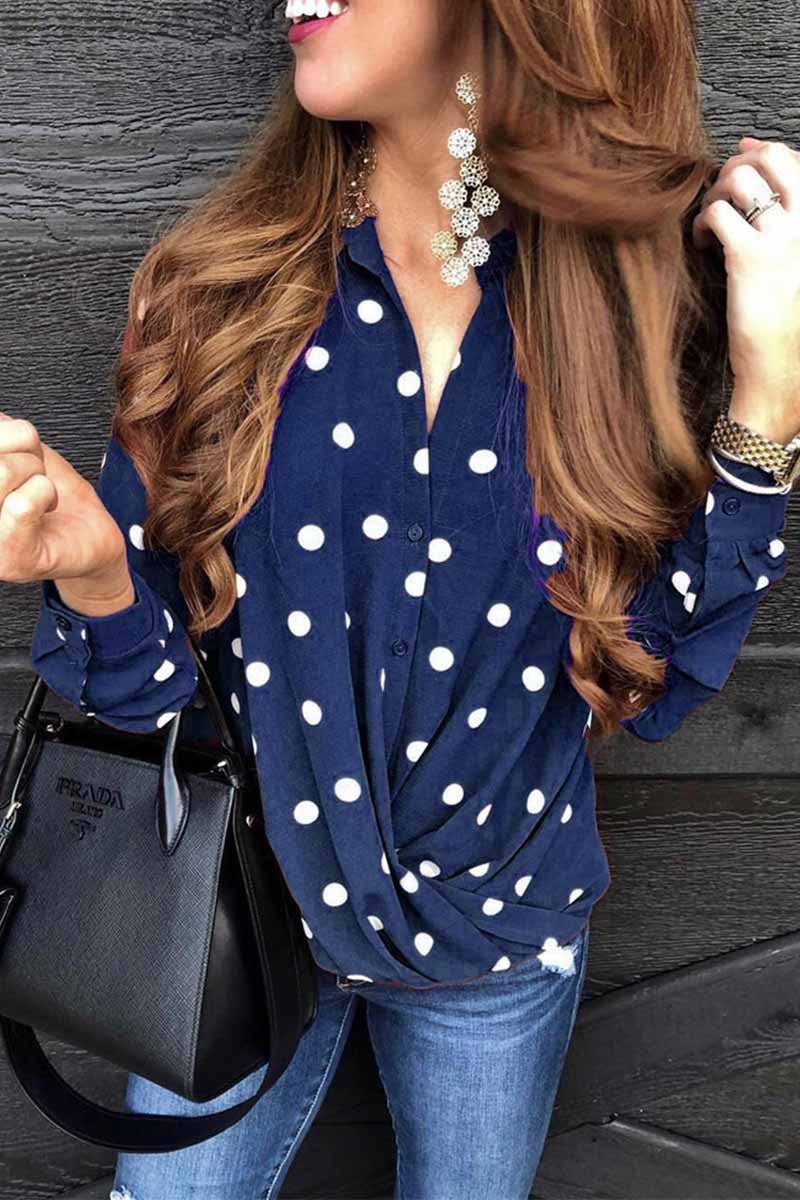 Fashion Polka Dot Suit Collar Button Shirt Tops(3 Colors)