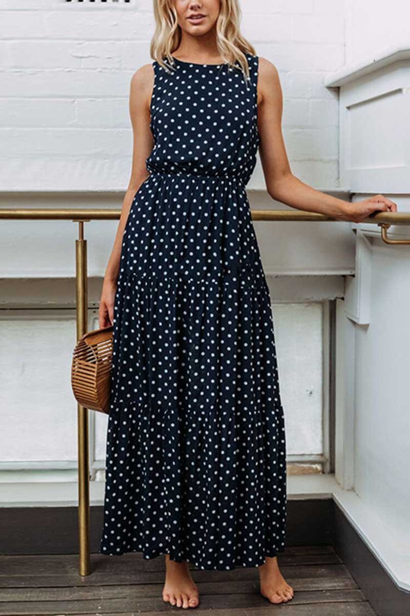 Polka Dot Waist Maxi Dress(3 Colors)