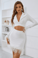 Yelena Long Sleeve Two Piece Feather Dress