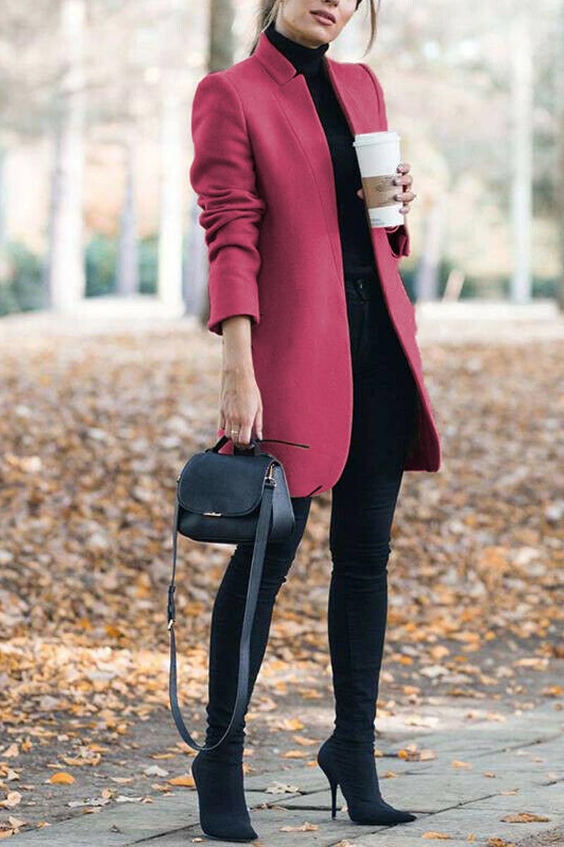 Sale Elegant Fall Outfits Fashion Solid Color Stand-up Collar Coat