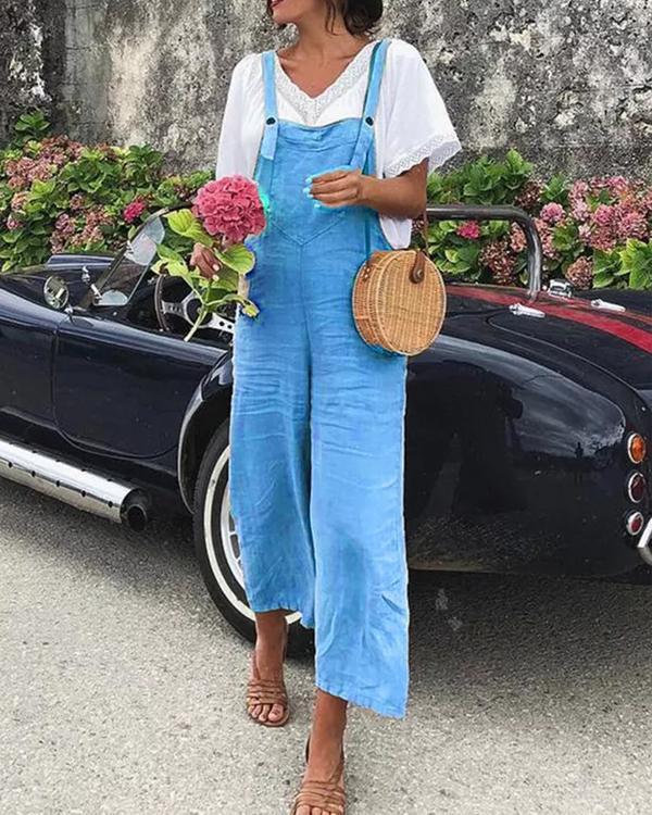 Casual Cotton & Linen Overalls Jumpsuit