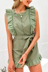 Ruched Sleeveless Casual Romper(With Belt)