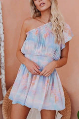 Tie-dye Ruffled Off-shoulder Mini Dress