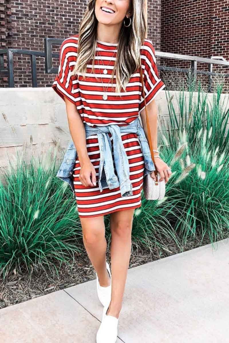 Casual Red Striped Mini Dress