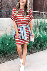 Casual Red Striped Mini Dress