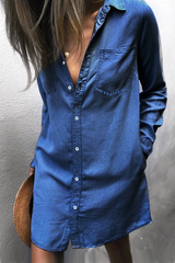 Pockets Denim Long Sleeve Shirt Dress