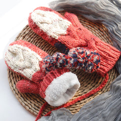 Color Block Hairball Thinsulate Mittens with String