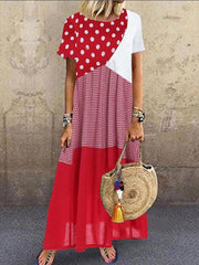 Women's Maxi long Dress Short Sleeve Polka Dot Print Summer Hot Casual Blue Red Yellow Red Combo S M L XL XXL 3XL