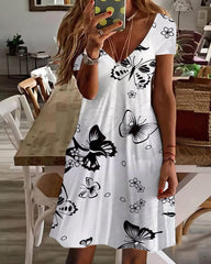 Sexy V-Neck Loose Print Dress