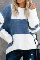 Round Neck Stitching Knit Sweater