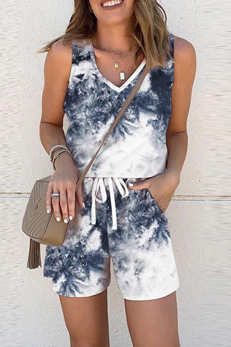 Tie-Dyed Strap Tanks With Shorts Suit Sets