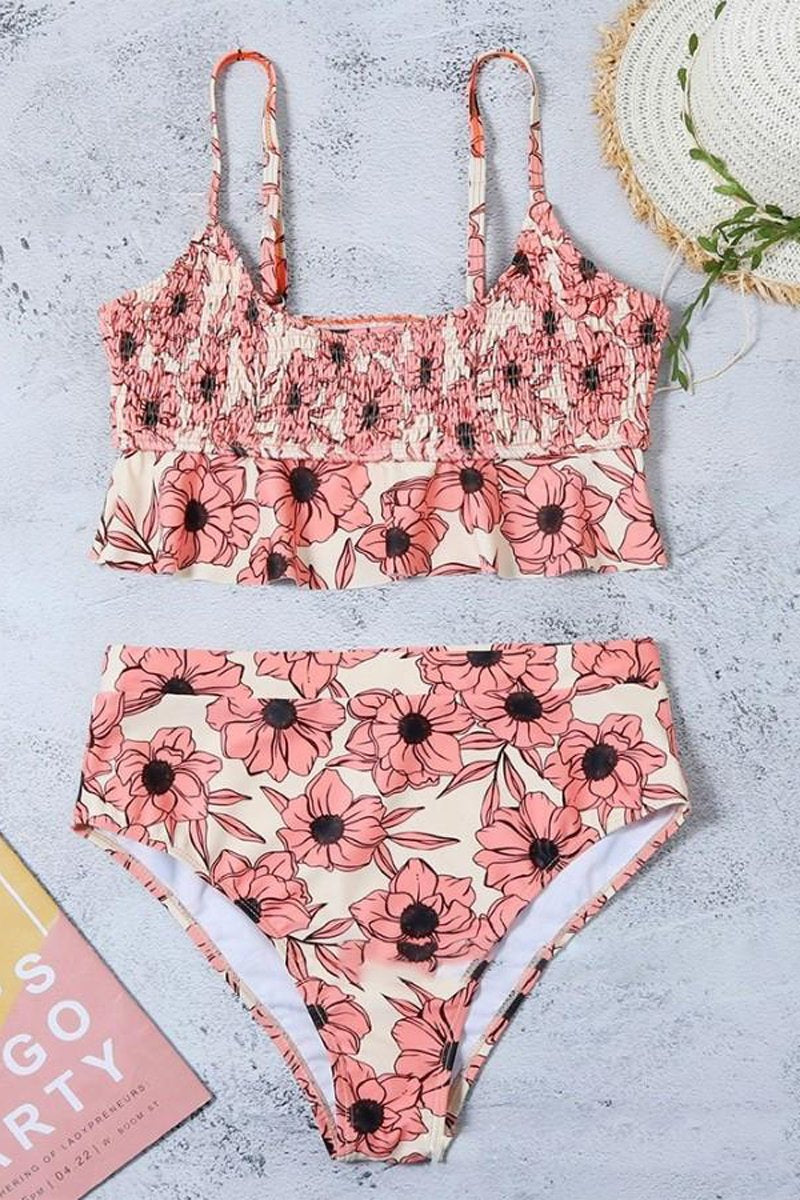 Ruffles Strappy Floral Print Swimwear