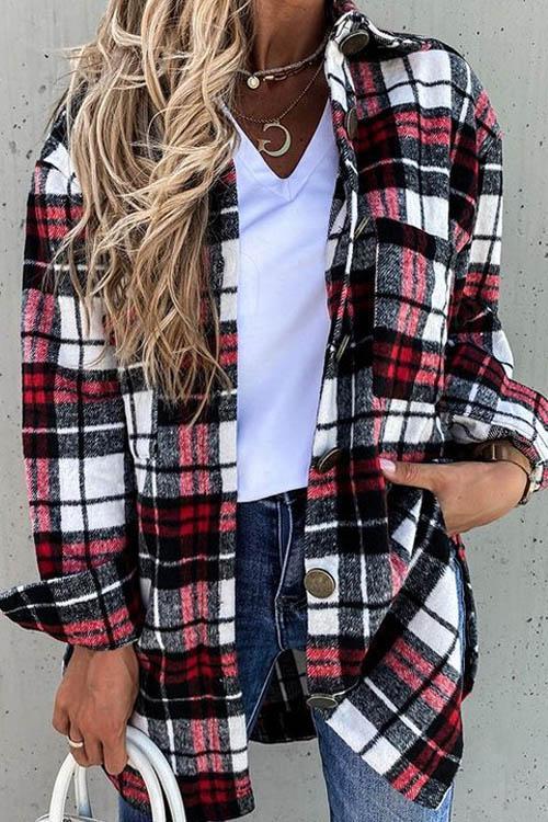 Retro Plaid Big Button Shirt Coat(11 Colors)