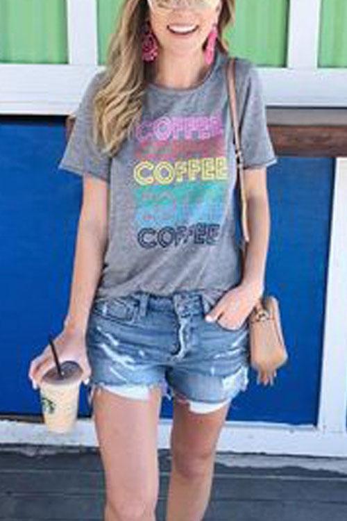 Coffee Letter Print T-shirt