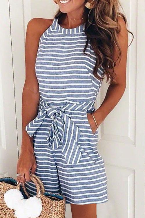 Bow-knot  Striped Romper