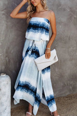 Tie Dye Drawstring Waist Tassel Tube Dress