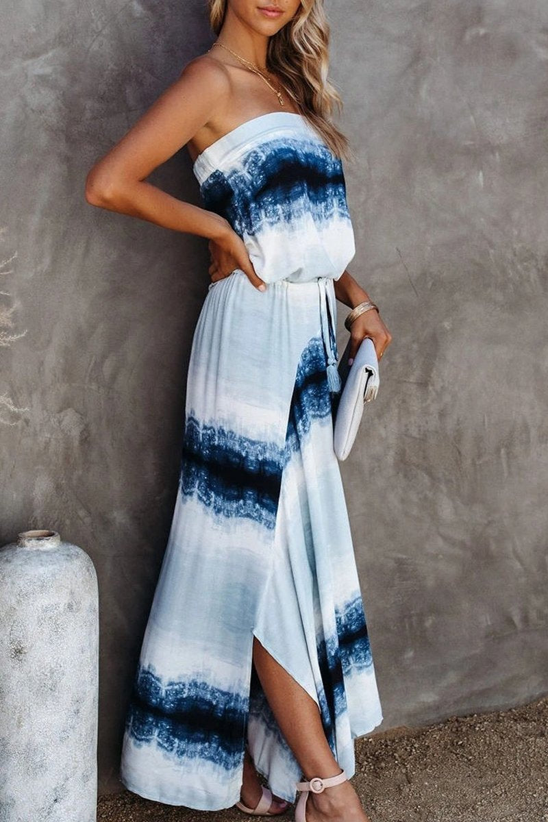 Tie Dye Drawstring Waist Tassel Tube Dress