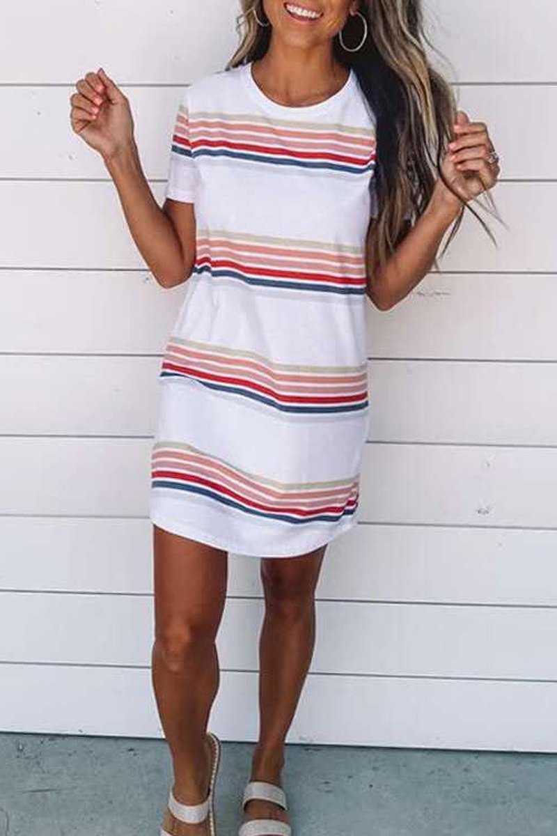 Colorful Stripe Short Sleeve Dress