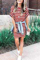 Casual Striped Short Sleeve Mini Dress