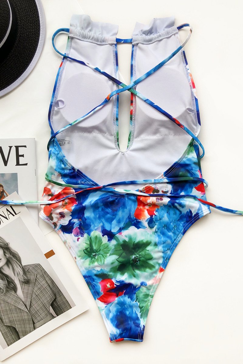 Printed Strapped One Piece Swimwear