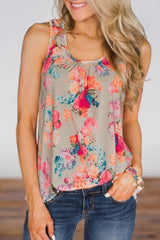 Printed Zipper Design Pink Tank Top