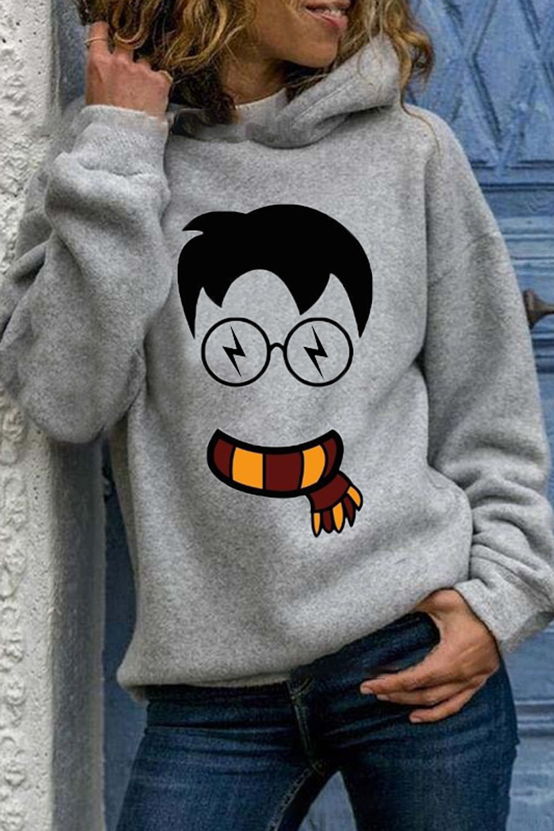 Cartoon Printed Casual Hooded Sweatshirt