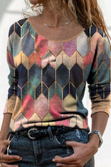 Round Neck Multicolor Long Sleeve T-Shirt