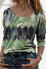 Round Neck Multicolor Long Sleeve T-Shirt