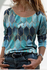 Round Neck Multicolor Long Sleeve T-Shirt