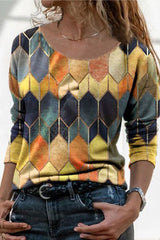 Round Neck Multicolor Long Sleeve T-Shirt