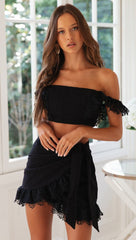 Black Crochet Lace Top and Skirt Matching Sets