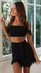 Black Crochet Lace Top and Skirt Matching Sets