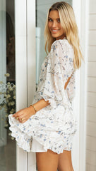 White Floral Plunging Long Sleeve Rompers