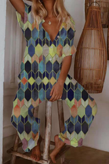 Color Block Short Sleeve Casual Jumpsuit