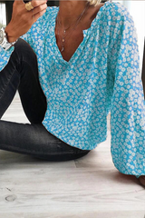 Bohemian V-Neck Floral Print Blouse