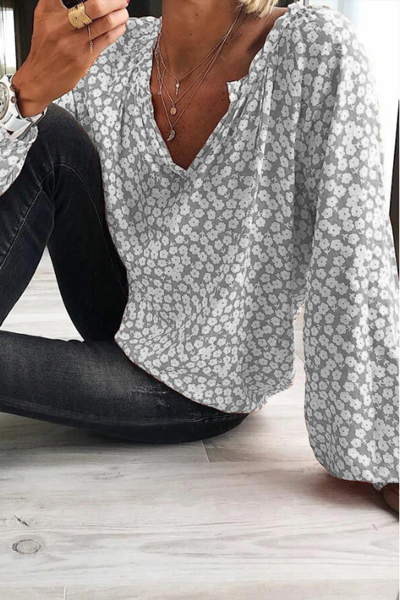 Bohemian V-Neck Floral Print Blouse