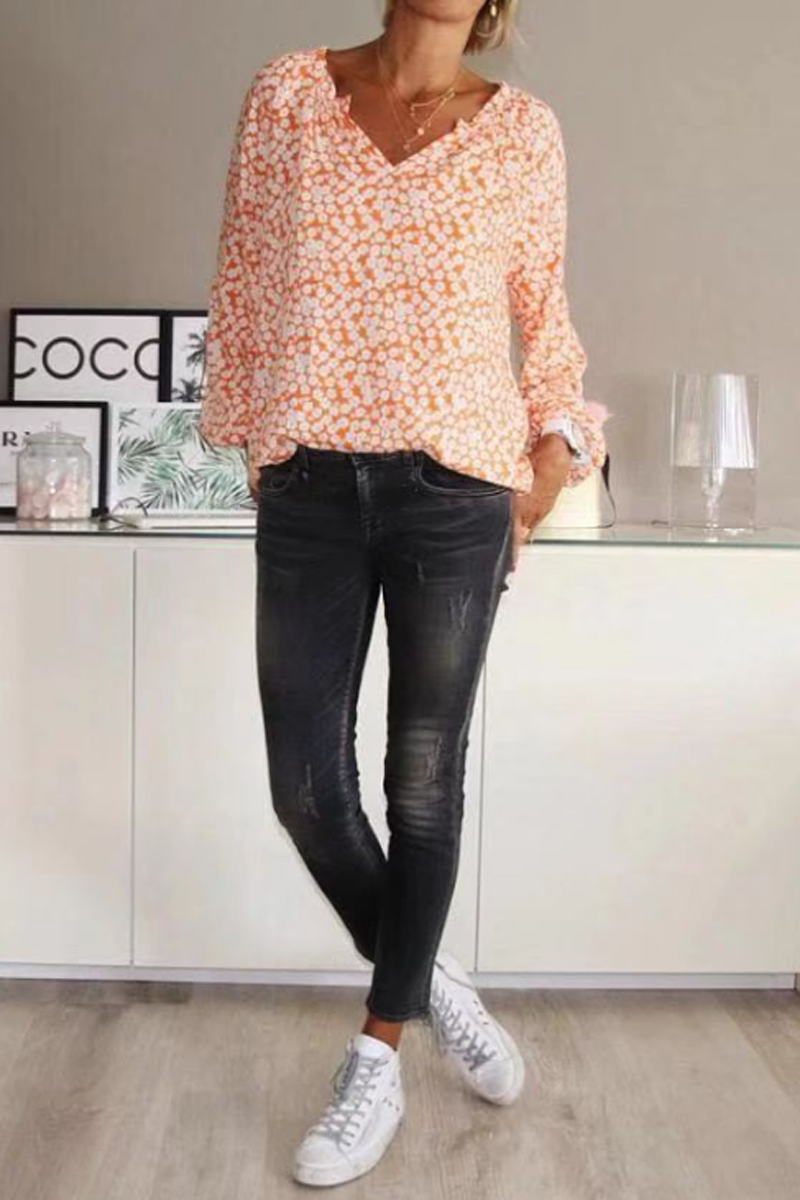 Bohemian V-Neck Floral Print Blouse