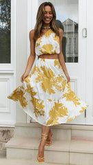 Yellow Floral Top and Skirt Matching Sets