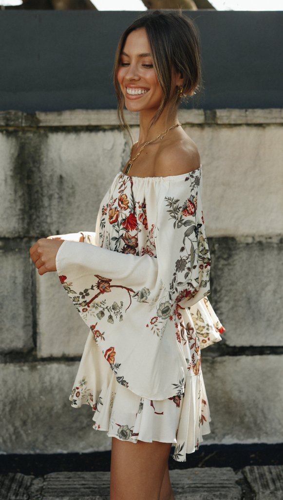 Beige Floral Off Shoulder Withdraw Rompers