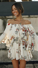 Beige Floral Off Shoulder Withdraw Rompers