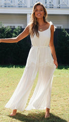White Shoulder-Tie Jumpsuit
